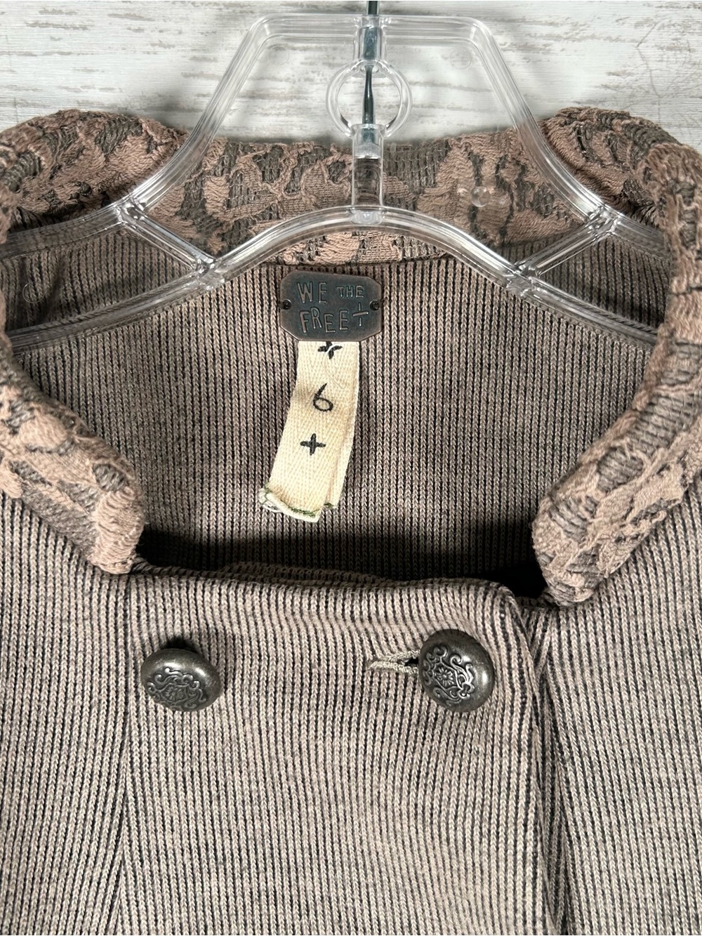 Free People Military Lace Double Breasted Cropped Peplum Tan Black Jacket 6 - Picture 4 of 8